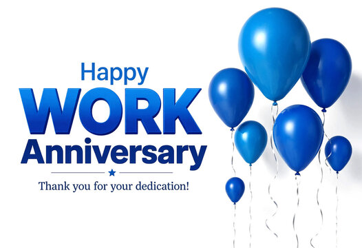 Happy Work Anniversary Celebration With Blue Balloons Message Card Design