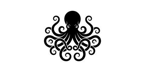 Black octopus silhouette illustration for marine life and aquatic themes. © Ahmadhassan