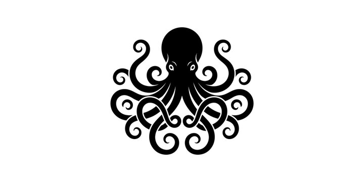 Black octopus silhouette illustration for marine life and aquatic themes.