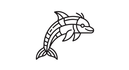 Fototapeta premium Geometric Dolphin Line Art Illustration Jumping Marine Mammal Icon isolated on White