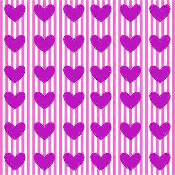 Purple Hearts Pattern on Pink Stripes pattern