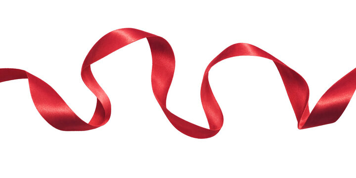 Red satin ribbon elegantly curled isolated on transparent background