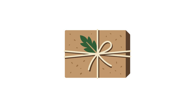 Brown Gift Box Tied with Twine and Green Leaf