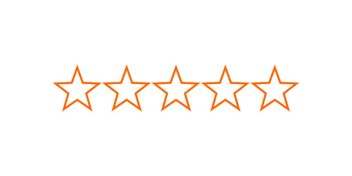 Five orange star rating icon collection for customer feedback evaluation.