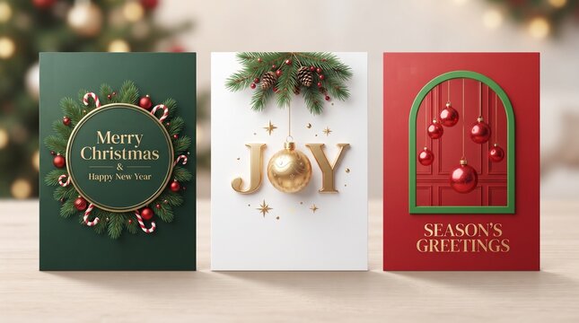 Set of Three Elegant Christmas Greeting Cards.