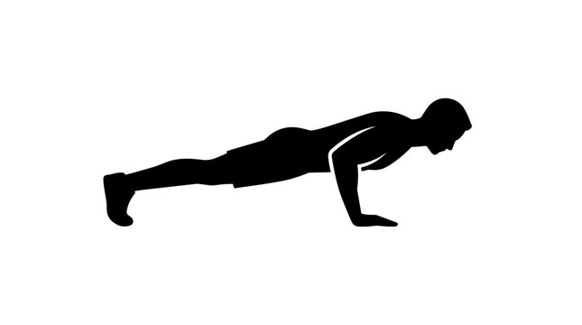 Silhouette of a man doing a pushup exercise.