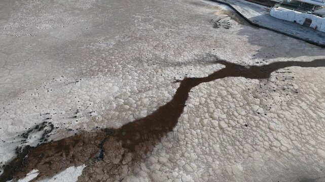 Cracked Salt Crust and Brine Channel Detail at Chaka Salt Lake