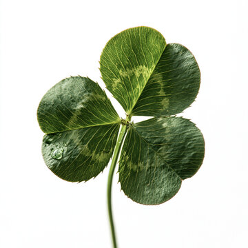 Single four leaf clover isolated on white background with lucky clover green leaf four leaves