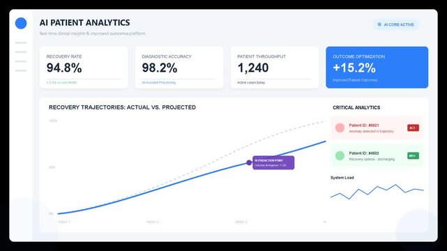 Digital dashboard with business analytics metrics, line charts and growth performance, financial tracking, statistical data visualization, revenue trends