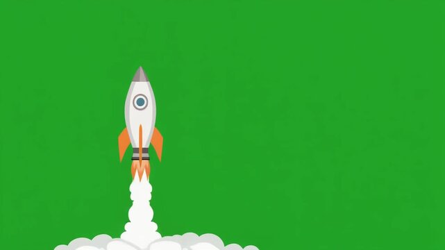 Rocket launching on green screen background