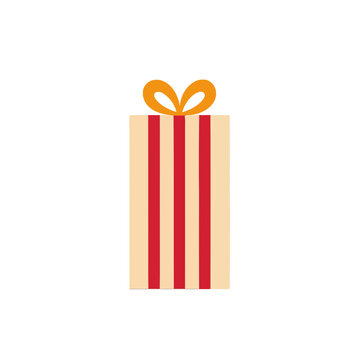 Gift box with red stripes and orange bow