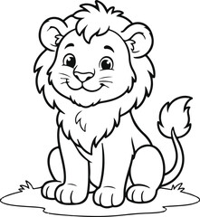 Obraz premium Charming cartoon lion cub sitting patiently with a gentle and friendly expression