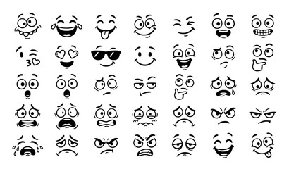 Obraz premium Funny Cartoon Face Emoji Hand Drawn Doodle Reaction Vector Collection