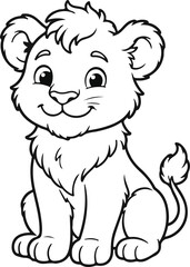Obraz premium Charming hand drawn illustration of a cute baby lion cub in a sitting pose