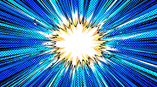 Comic book speed line zoom effect background with explosion starburst design