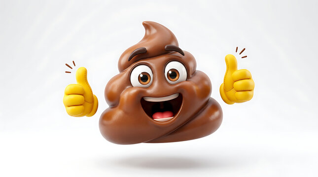 3D Cute Poop Character Giving Thumbs Up Gesture Isolated on White Background