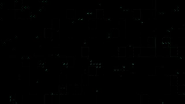 Abstract digital data stream background, with glowing green, binary code particles, and geometric grid lines
