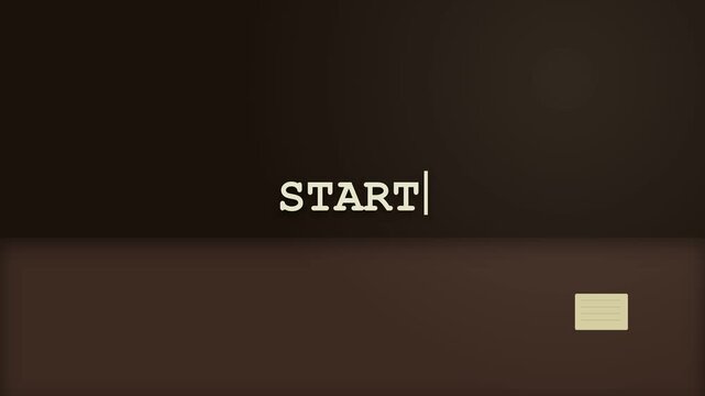 "start" typing text animation on digital screen interface with blinking cursor and button icon