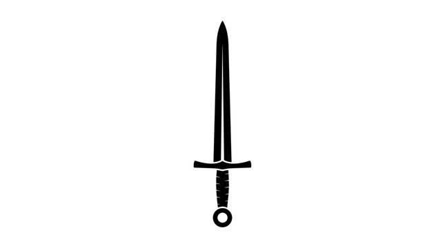 Black silhouette of a medieval sword on a white background.