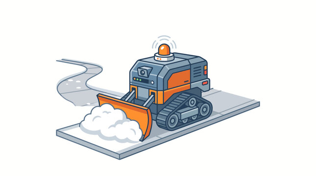 Snow removal robot with plow clears a path vector illustration