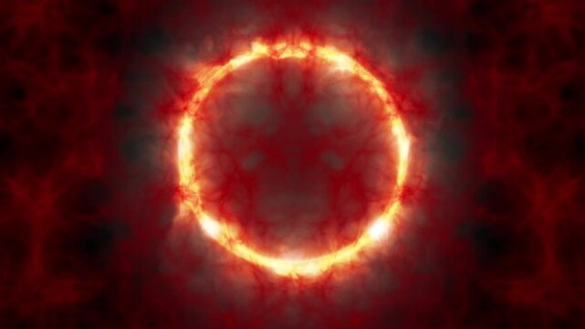 Seamless 4K Fire Ring Loop with Burning Flames, Glowing Energy Portal, Sparks and Red Smoke Motion Background