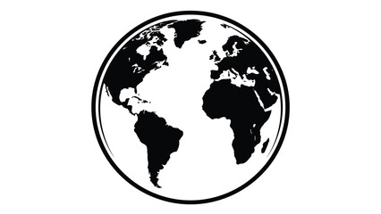 Fototapeta premium World map inside a circular frame rendered as a flat black graphic on a white background.