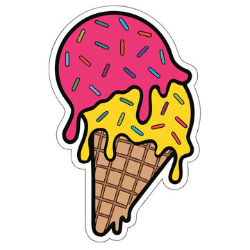 Colorful Dripping Ice Cream Pop Art Sticker