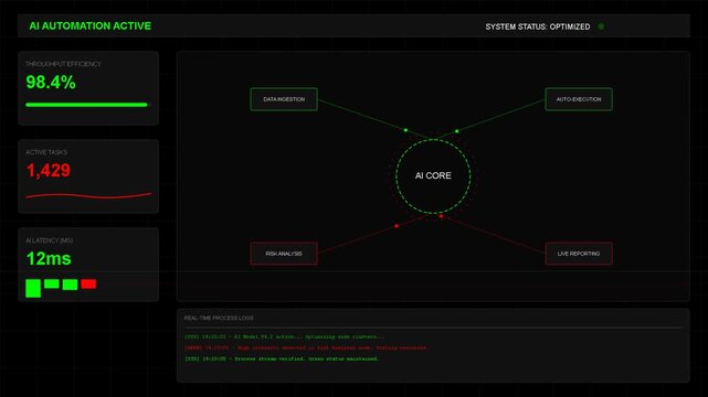 Digital dashboard showing network traffic analysis, data transfer statistics, server monitoring, node connection map, system performance metrics, information flow technology