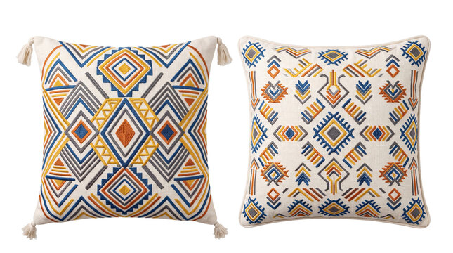 Bohemian decorative throw pillows with geometric pattern, embroidered tribal couch cushions for living room decor