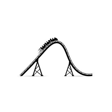 A black roller coaster silhouette isolated on white background. Perfect as a vector icon for amusement park themes and thrill ride designs.