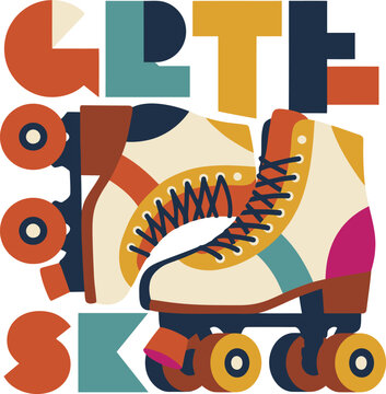 Retro roller skates illustration, ideal for print on demand projects. This graphic evokes 70s nostalgia, perfect for unique print on demand merchandise, offering a nostalgic design.