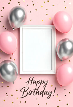 Happy Birthday Card with Balloons and Frame Design