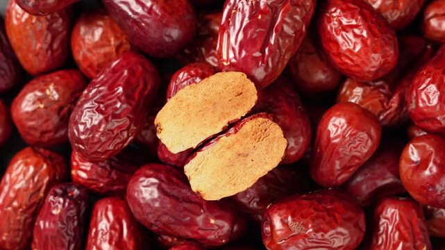 Sliced Dried Red Dates Jujubes Close-Up
