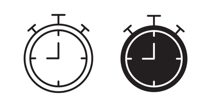 Stopwatch icon flat outline in black