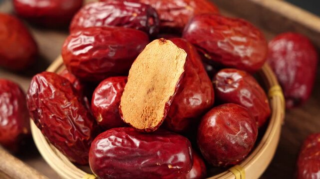 Sliced Dried Red Dates Jujubes Close-Up