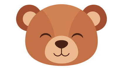 Obraz premium Adorably cute cartoon brown bear head vector illustration featuring a happy smiling face on a plain white background.