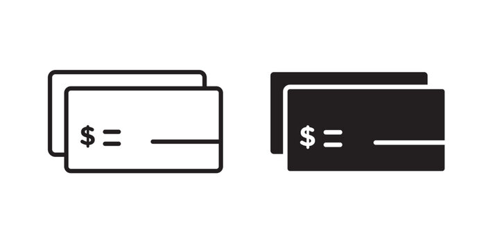Cheque icon flat outline in black