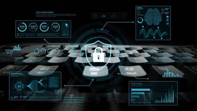 Data Monitoring and Cybersecurity Concept with Lock Symbol on Keyboard Displaying Digital Interface Elements for Technology Themes. Entropy.