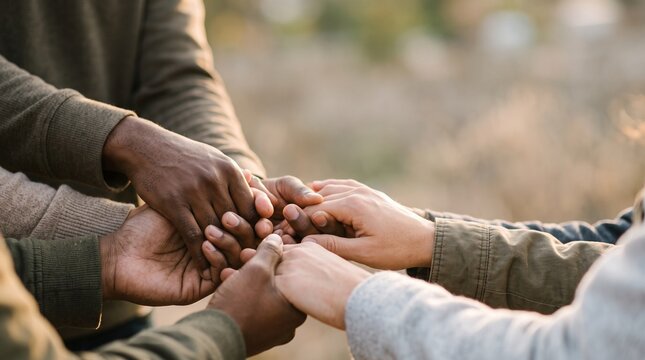 Diverse Hands Interlocking Together in Unity