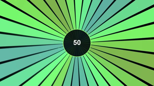 Abstract digital countdown animation with rotating colorful sunburst radial pattern background