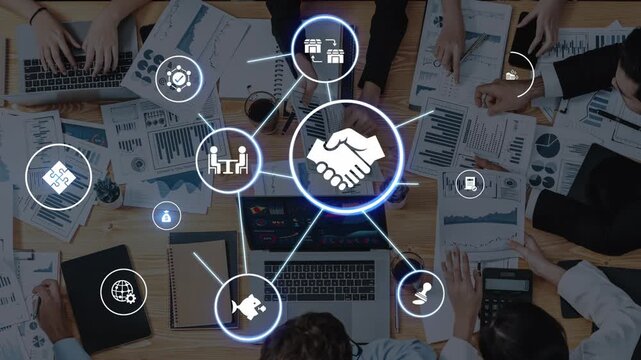Business concept icons showing mergers and acquisitions, partnership, investment, and growth. mergers and acquisitions creates synergy, supports expansion, and drives corporate value. Funnel