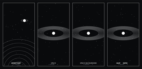 Minimalist celestial solar system poster design featuring planetary ring alignments and stellar starfield backgrounds for modern wall art © Badsha