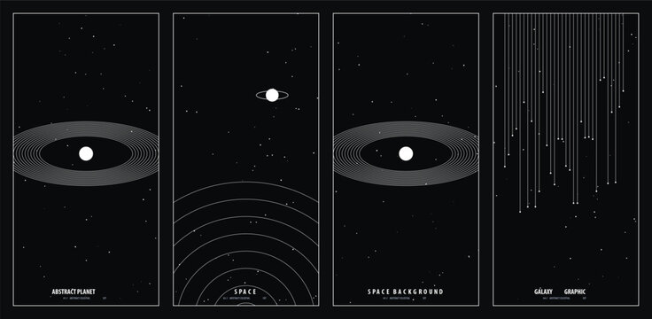 Minimalist celestial poster design set featuring monochrome space landscapes and abstract geometric stellar themes for modern wall art