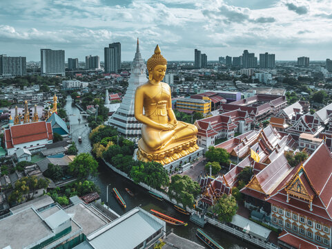Aerial view of the Big Buddha at Wat Paknam, Bangkok, Thailand