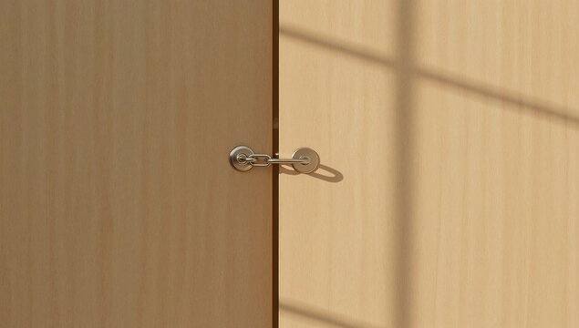 Generative AI a wooden wardrobe door with a metallic lock and shadow