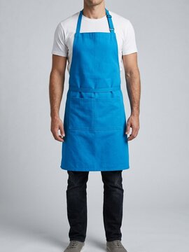 Blank blue apron mockup on a man standing in a studio