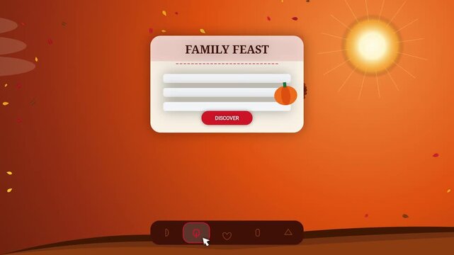 An interactive autumn themed user interface design featuring falling leaves and harvest concepts with pumpkin icons for website navigation or seasonal holiday promotions.