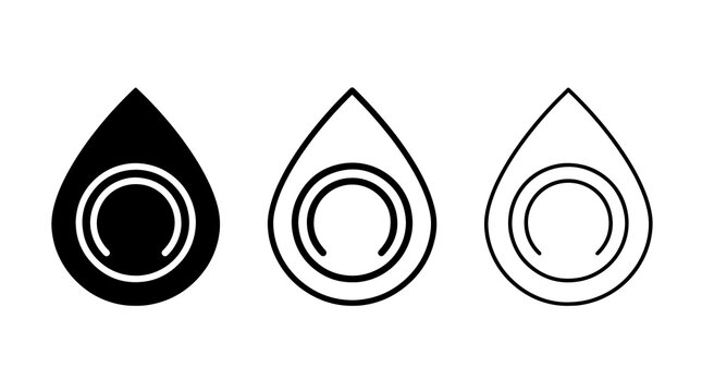 Minimalist water drop icons featuring concentric circular shapes in clean black vector style