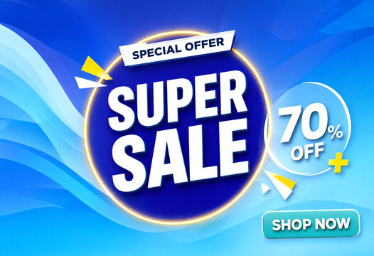 Bright and colorful super sale banner with seventy percent discount offer design template