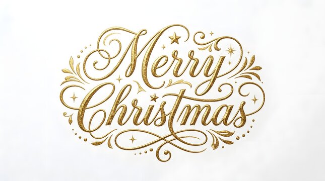 Elegant gold glitter merry christmas lettering with ornate flourishes